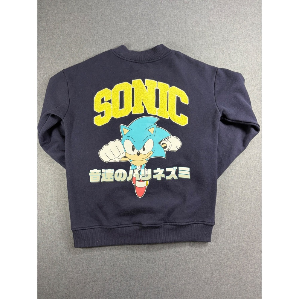 Sonic the Hedgehog Kids Varsity Bomber Jacket Navy Blue Snap LARGE Sweatshirt